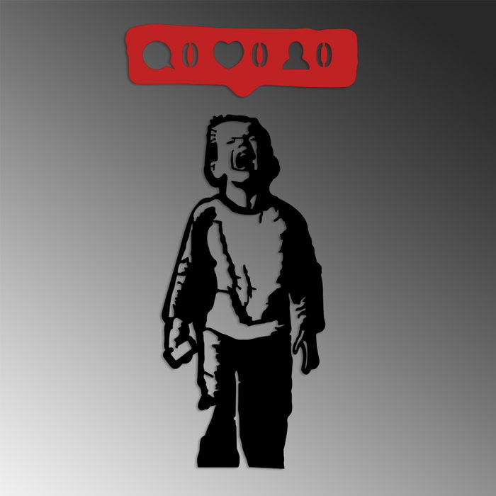 Wallity Banksy Metal 05 Escultura de pared en negro y rojo